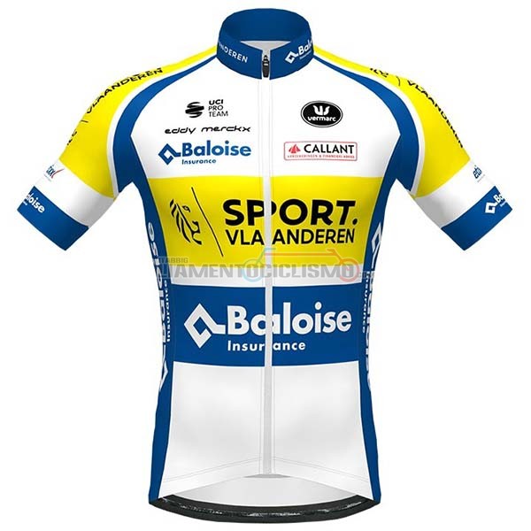 Abbigliamento Ciclismo Sport Vlaanderen-Baloise Manica Corta 2020 Bianco Giallo Blu